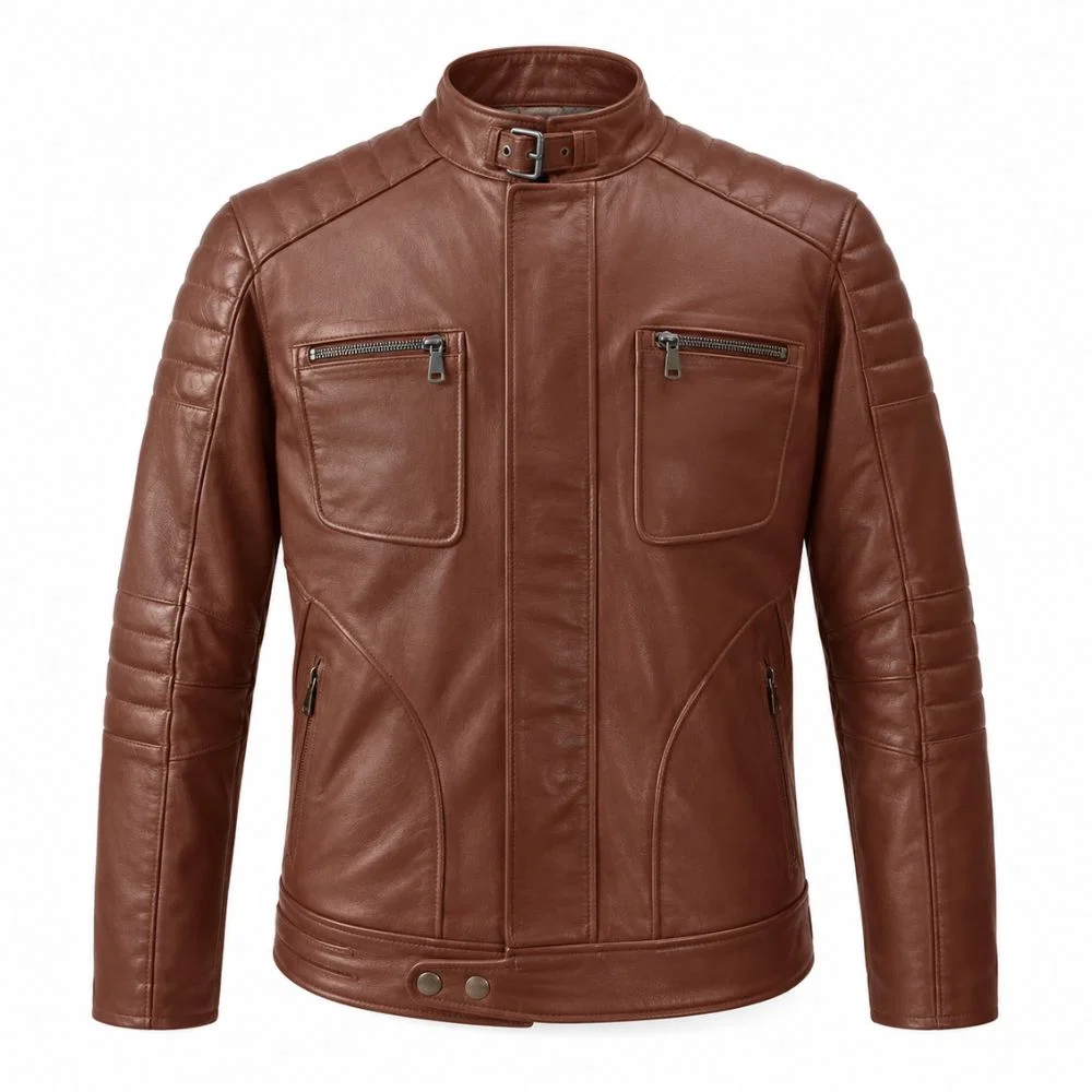 Mens Brown Leather Motorcycle Jacket Biker Style Jacket 1 - Home