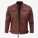Men's Café Racer Leather Jacket - Quilted Shoulder