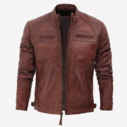 Men's Café Racer Leather Jacket - Quilted Shoulder