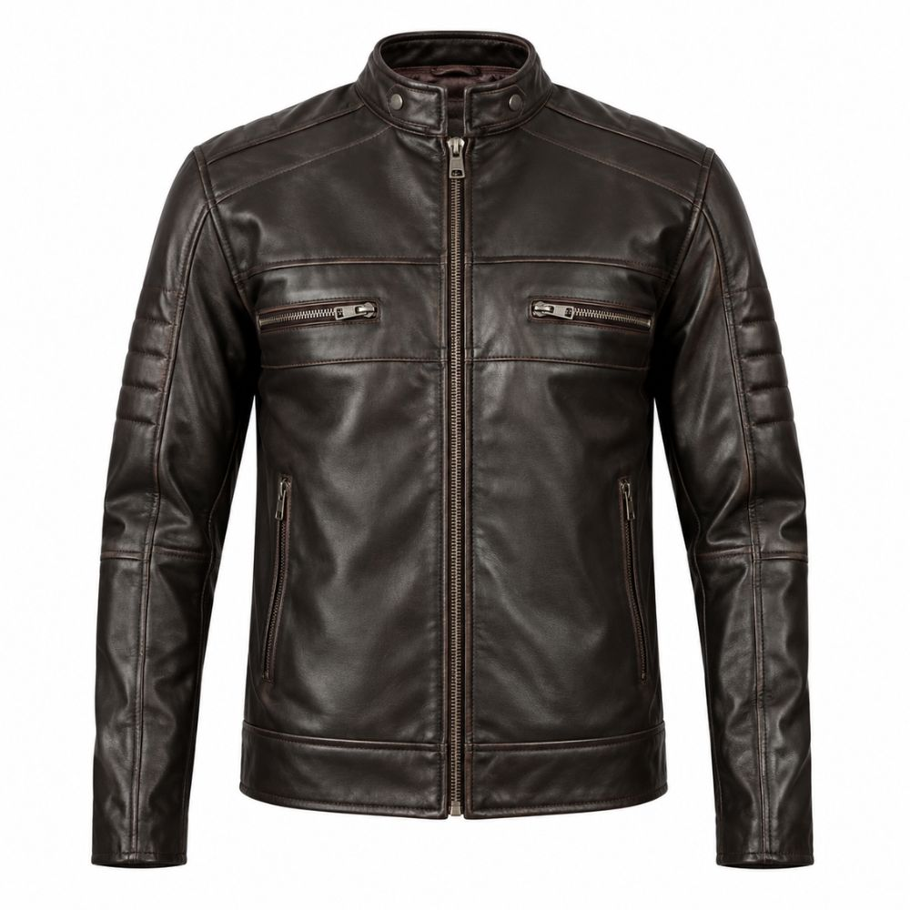 Men’s Cafe Racer Brown Leather Jacket – Distressed Brown Jacket