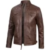 Chocolate Brown Men's Cafe Racer Leather Jacket – Side View