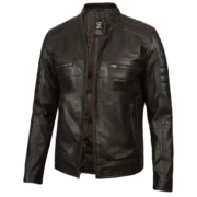 Men's Distressed Cafe Racer Brown Leather Jacket