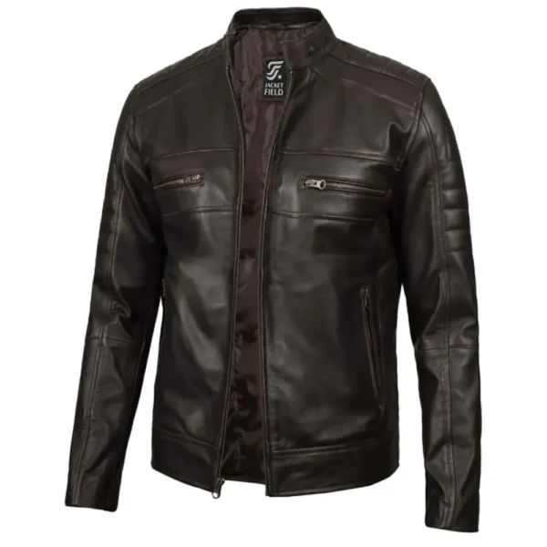 Men's Distressed Cafe Racer Brown Leather Jacket