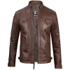 Chocolate Brown Men's Cafe Racer Leather Jacket – Front View