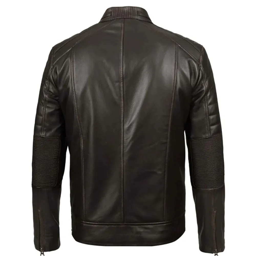Men's Distressed Cafe Racer Brown Leather Jacket