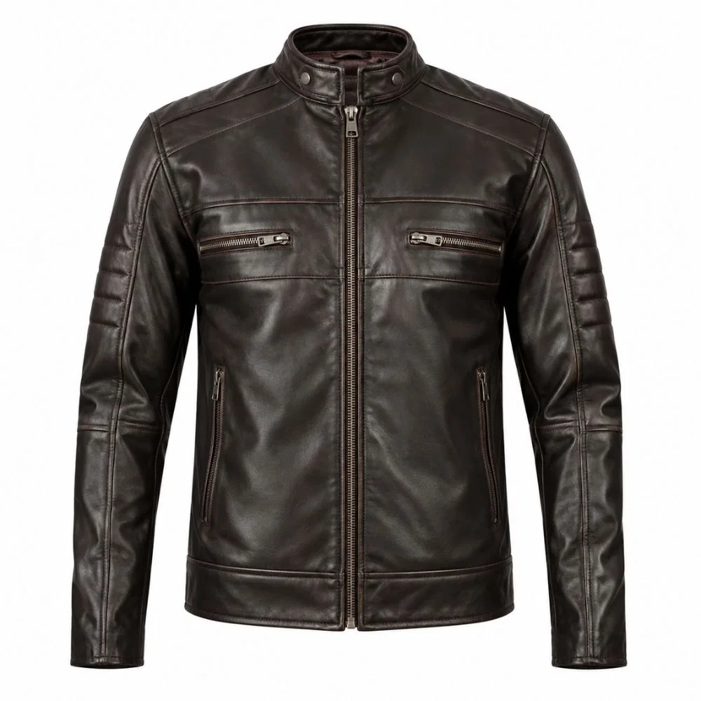 Mens Cafe Racer Brown Leather Jacket – Distressed Brown Jacket 1 - Home