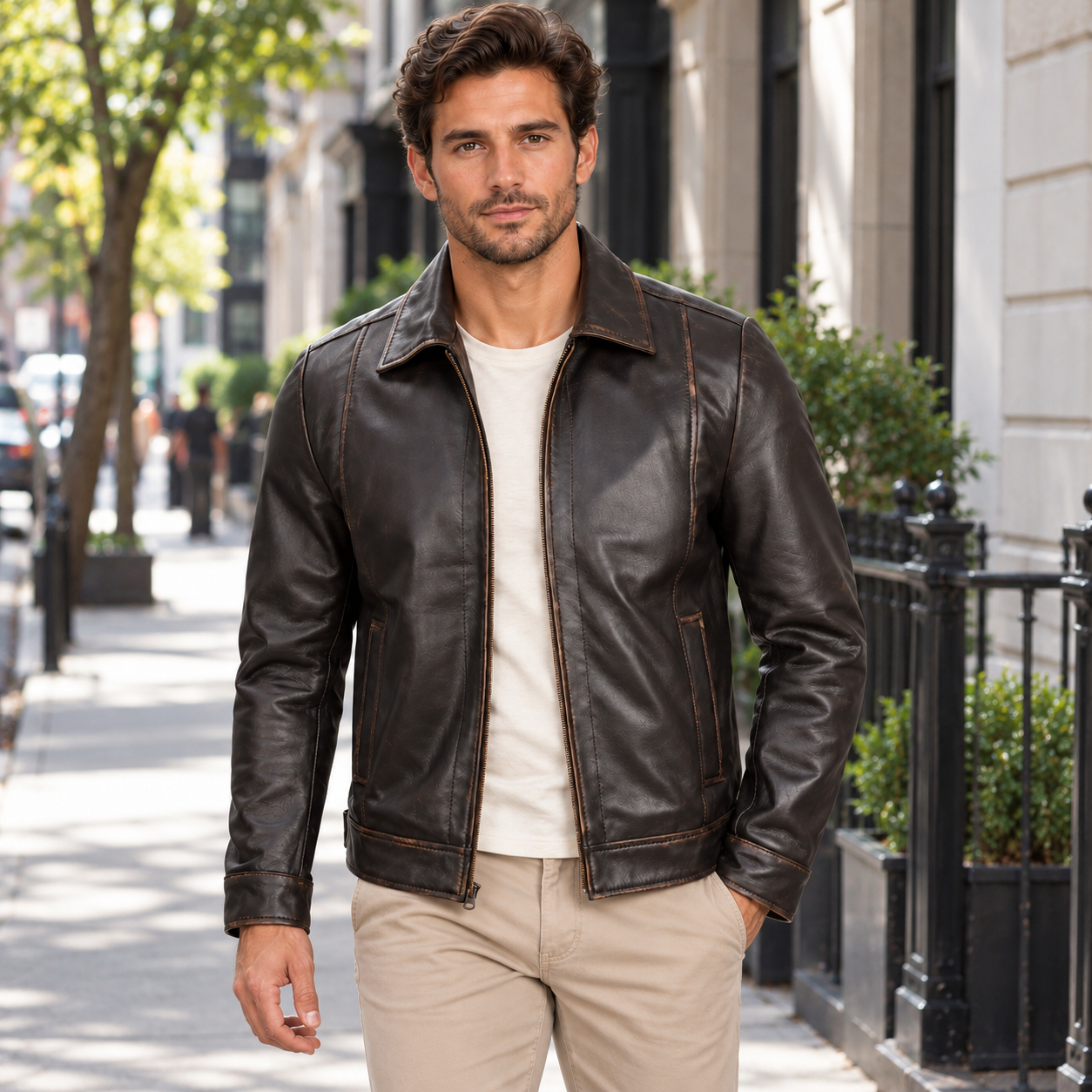 Vintage Leather Rub Off Brown Casual Jacket