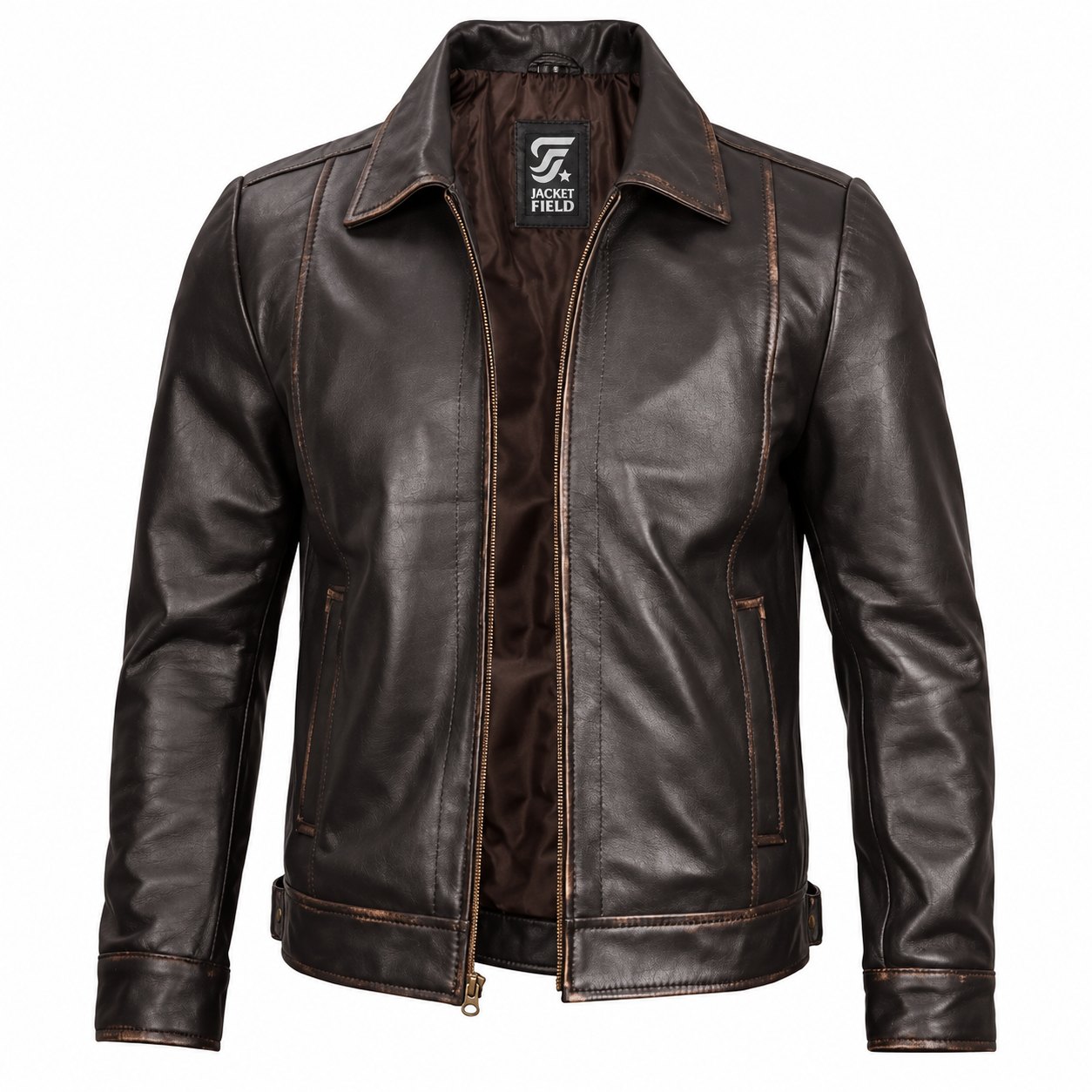 Vintage Leather Rub Off Brown Casual Jacket