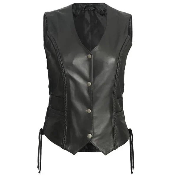 Black Leather Biker Vest