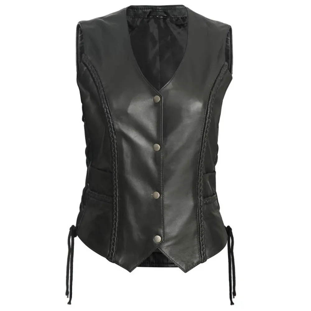 Black Leather Biker Vest