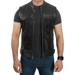 Black Leather Motorcycle Vest