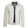 Men’s Off White Leather Harrington Jacket – Front View