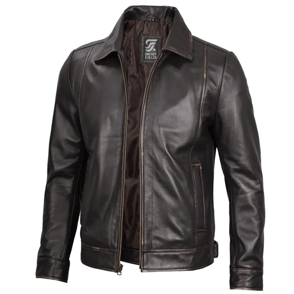 Vintage Rub Off Brown Leather Jacket for Men – Real Lambskin Casual Outerwear