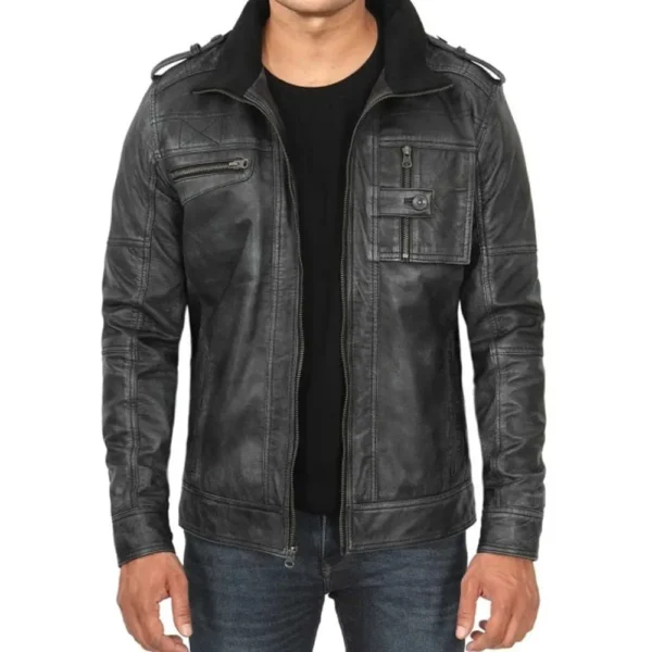 Tavares Distressed Black Leather Biker Jacket – Real Lambskin Men’s Outerwear
