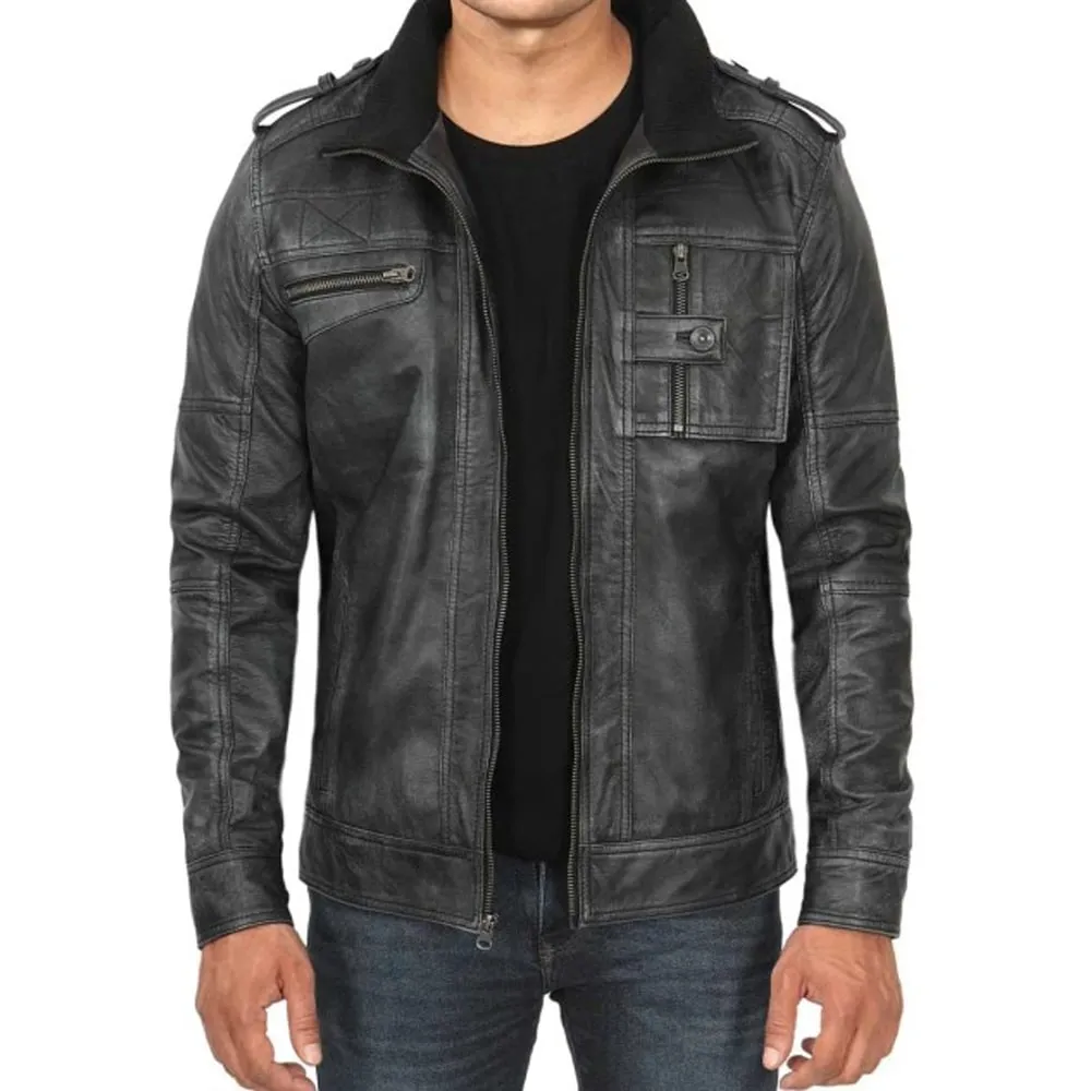 Tavares Distressed Black Leather Biker Jacket – Real Lambskin Men’s Outerwear