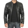 10 Mens Black Leather Racer Jacket With Removable Hoodie 2 4 Days Delivery min - Black Removable Hooded Leather Racer Jacket for Men