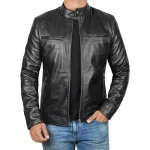 Dodge Tall Men’s Black Cafe Racer Leather Jacket – Real Lambskin - Image 3