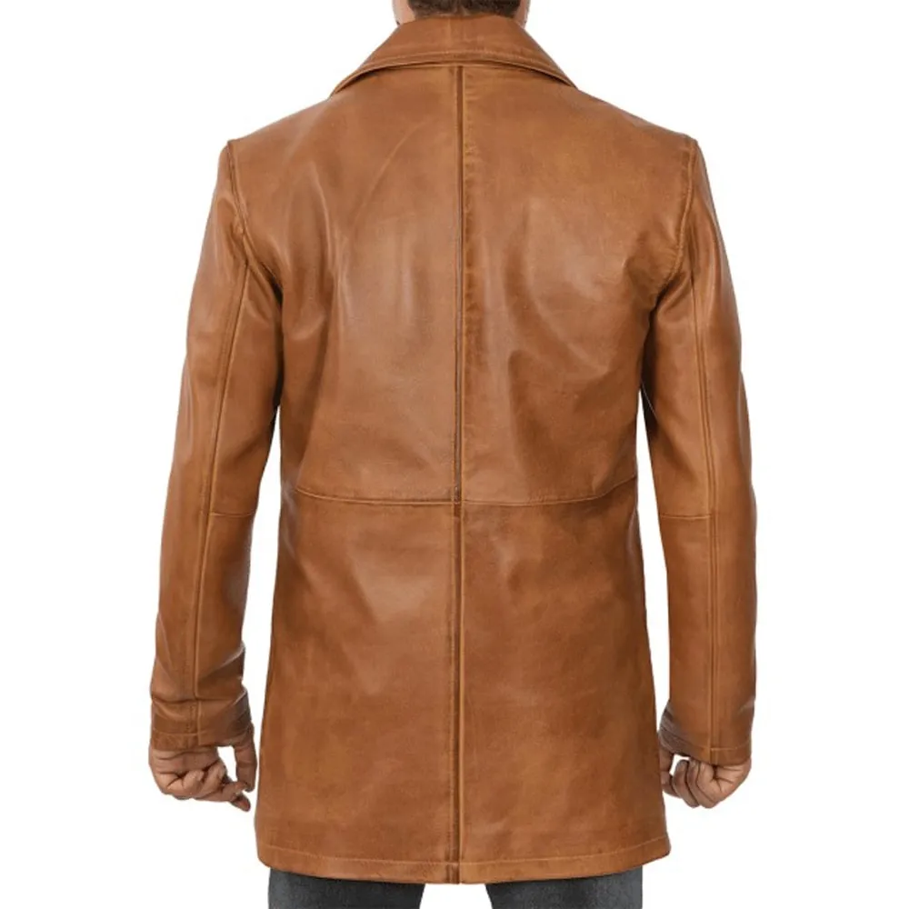 Alternative view of Tall Men’s Real Leather Camel Brown Car Coat - 100% Lambskin