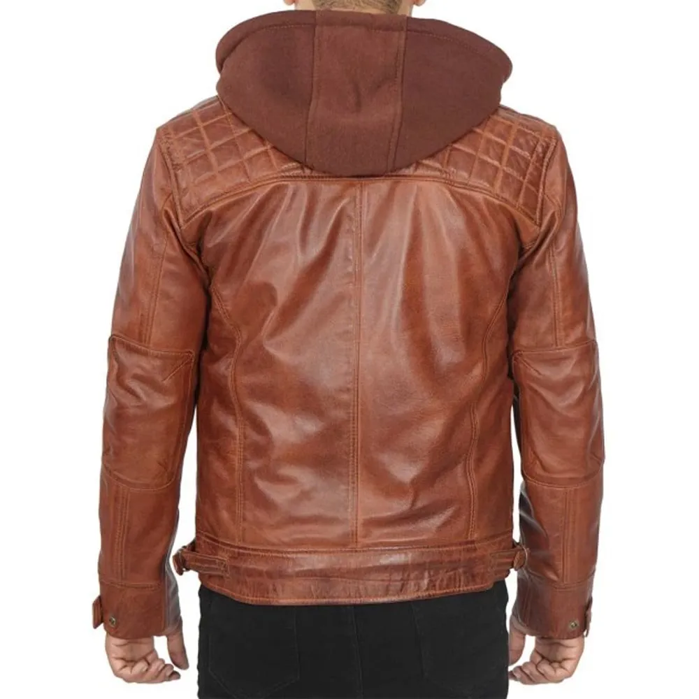 Alternative view of Men’s Tan Quilted Leather Jacket with– Real Lambskin