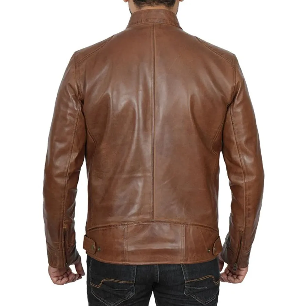 Alternative view of Men’s Chocolate Brown Cafe Racer Leather Jacket
