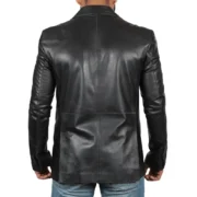 Tall Men’s Black Real Leather Blazer Jacket - Image 2
