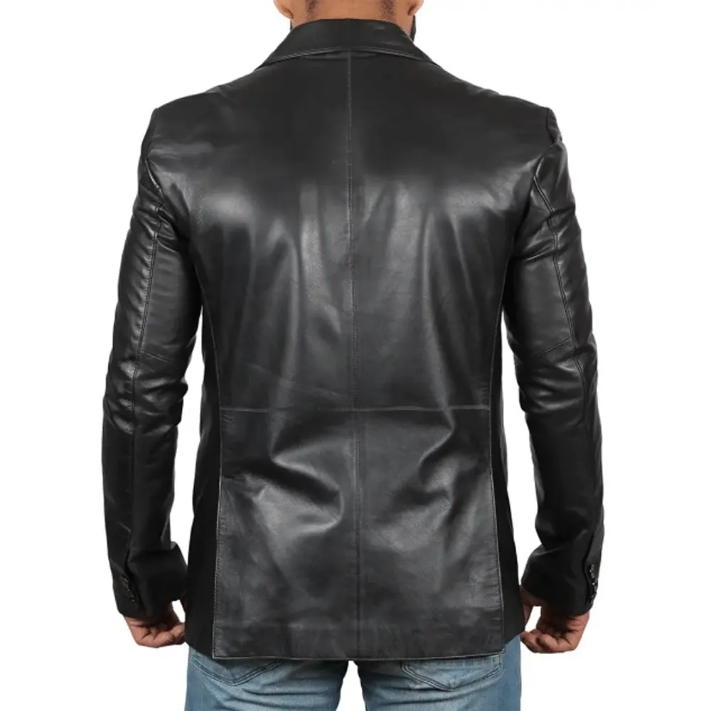 Alternative view of Tall Men’s Black Real Leather Blazer Jacket
