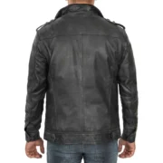 Distressed Black Leather Biker Jacket for Men - Image 2
