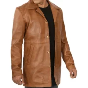 Tall Men’s Real Leather Camel Brown Car Coat - 100% Lambskin - Image 3