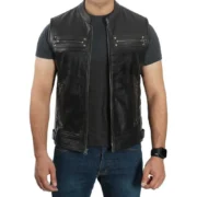 Black Leather Motorcycle Vest