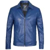 Blue Leather Harrington Jacket for Men – Casual to Smart Look