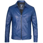 Blue Leather Harrington Jacket for Men – Casual to Smart Look