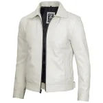 Men’s Off White Leather Harrington Jacket – Real Lamb Leather - Image 3