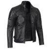 3 Premium Black Cafe Racer Leather Jacket For Men min - Padded Style Black Cafe Racer Leather Jacket for Men – Real Lambskin