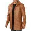4 Exceptional Tall Real Leather Camel Tall Brown Car Coat For Men min - Tall Men’s Real Leather Camel Brown Car Coat - 100% Lambskin
