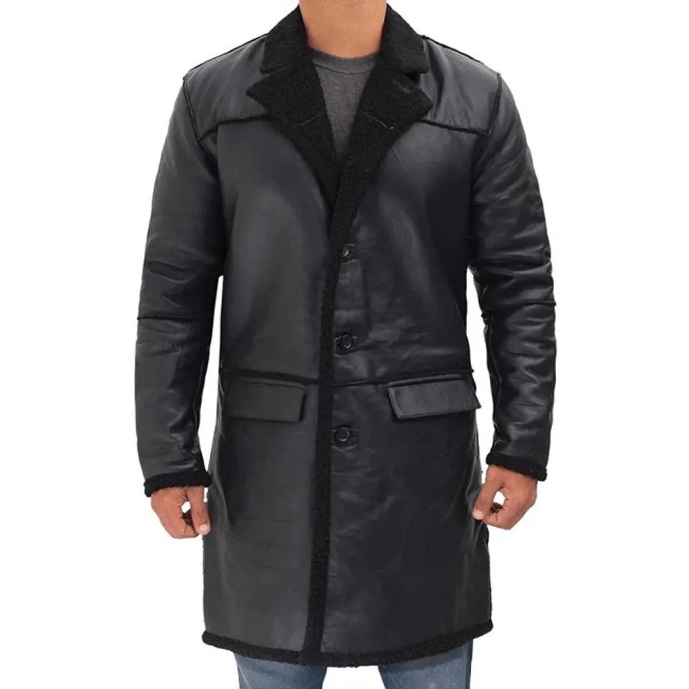 Black Sherpa Leather Coat