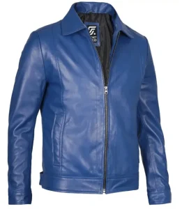 Blue Leather Harrington Jacket for Men – Casual to Smart Look