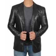 Black Leather Blazer Jacket