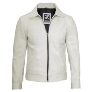 Men’s Off White Leather Harrington Jacket – Real Lamb Leather - Image 5