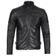 Padded Style Black Cafe Racer Leather Jacket for Men – Real Lambskin - Image 4