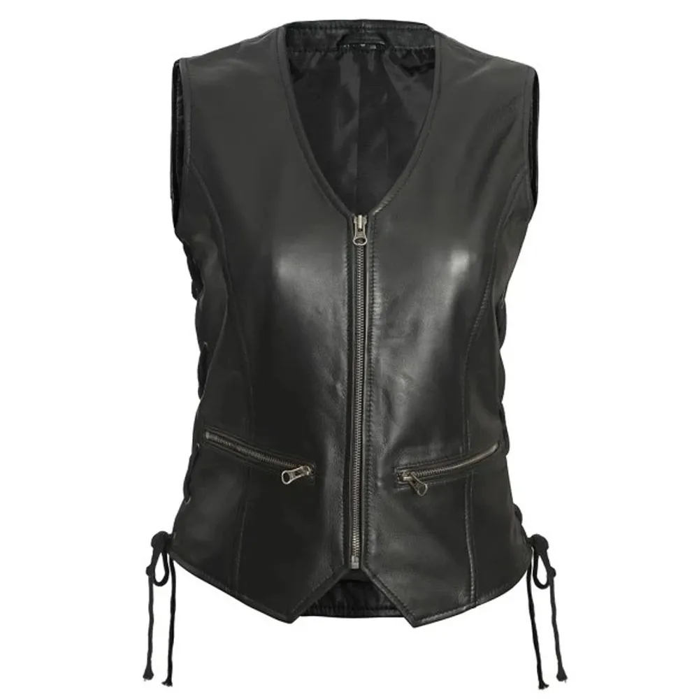 Black Motorcycle Leather Vest