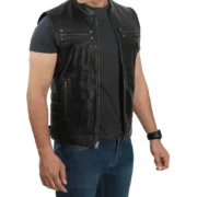 Black Leather Motorcycle Vest