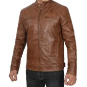 Men’s Chocolate Brown Cafe Racer Leather Jacket - Image 5