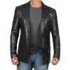 Black Leather Blazer Jacket