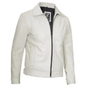 Men’s Off White Leather Harrington Jacket – Real Lamb Leather - Image 4