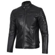 Padded Style Black Cafe Racer Leather Jacket for Men – Real Lambskin - Image 5