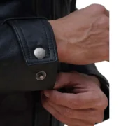 Men’s Black Cafe Racer Leather Jacket with Removable Hood - Image 7