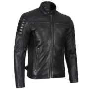 Padded Style Black Cafe Racer Leather Jacket for Men – Real Lambskin - Image 6