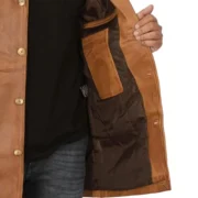 Tall Men’s Real Leather Camel Brown Car Coat - 100% Lambskin - Image 8