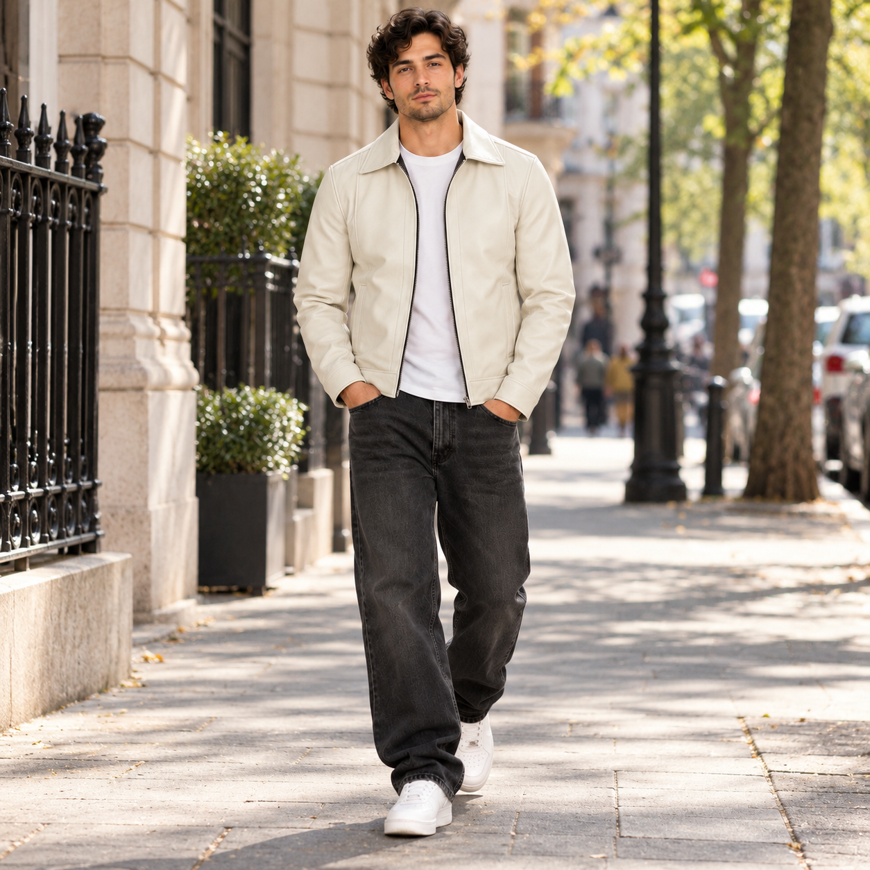 Men’s Off White Leather Harrington Jacket – Real Lamb Leather