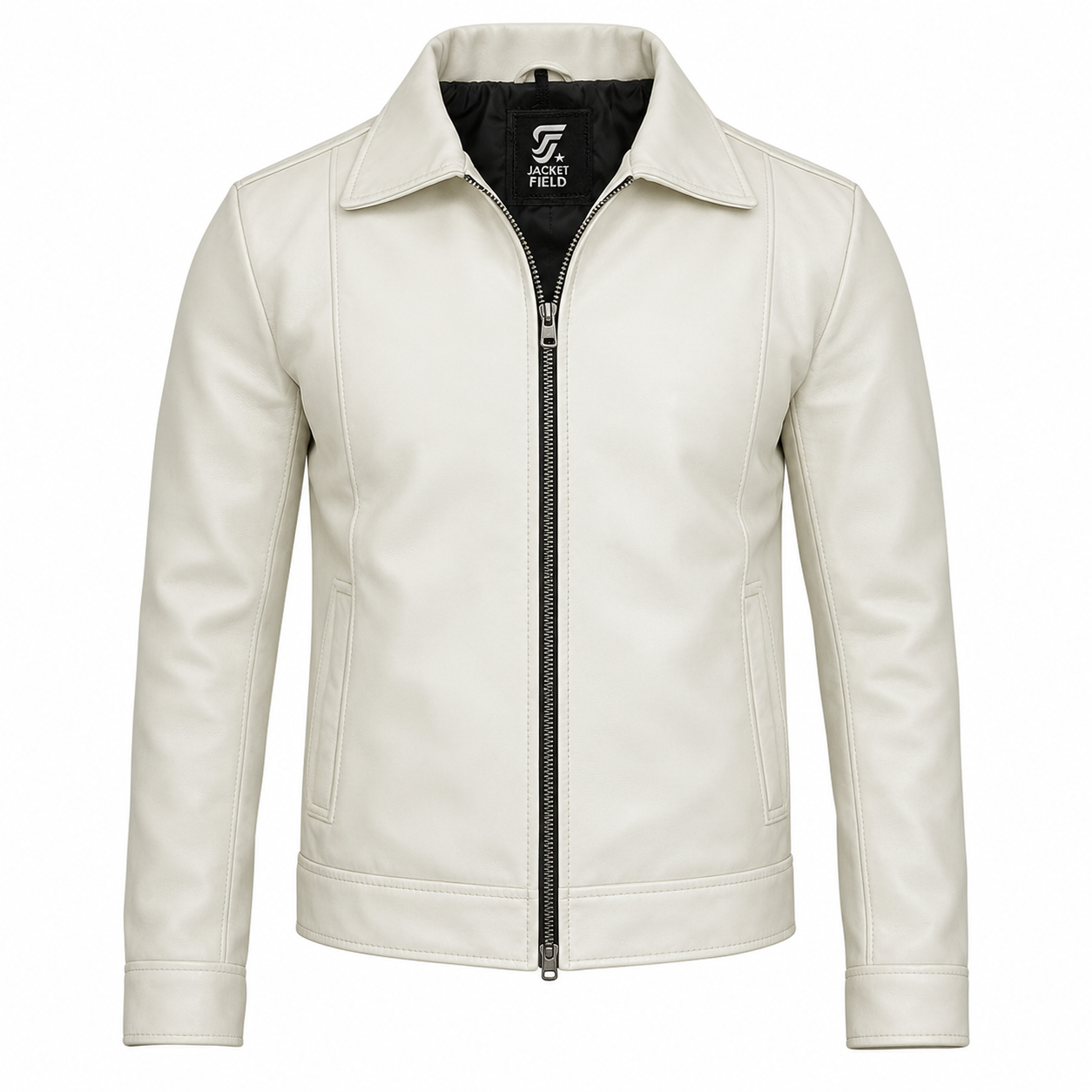 Men’s Off White Leather Harrington Jacket – Real Lamb Leather